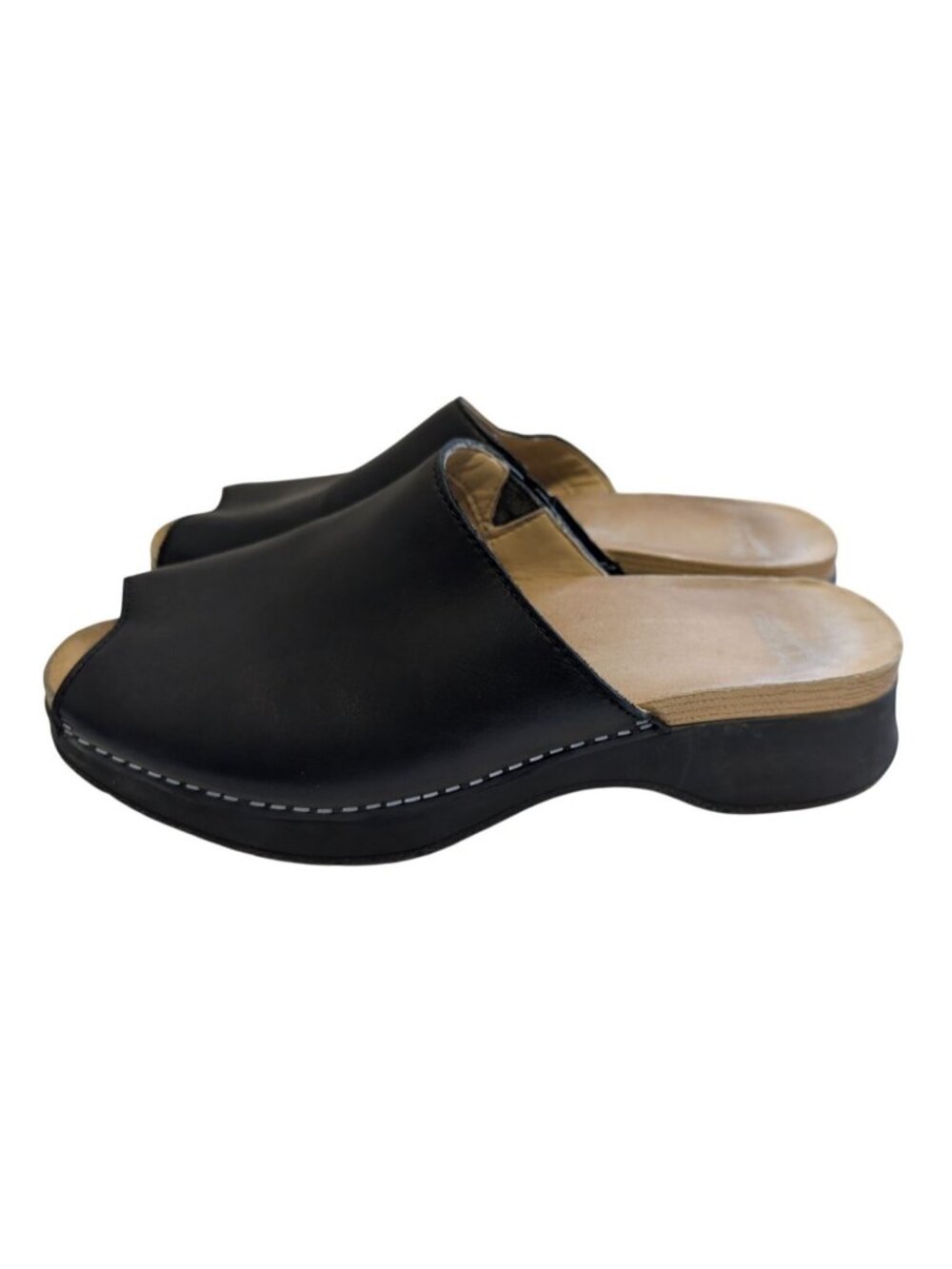 Dansko Ravyn Black Leather Peep Toe Slide Clogs Sandals Comfort Sz 40 US 10